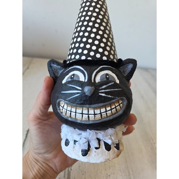 Cat clown statue Halloween figurine black polka dot unique shabby chic vintage s - Picture 7 of 8